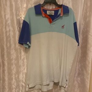 Nautica Blue and White Polo Shirt